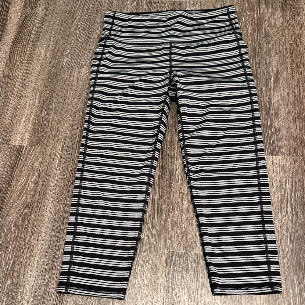 Athleta Black and White Striped Leggings